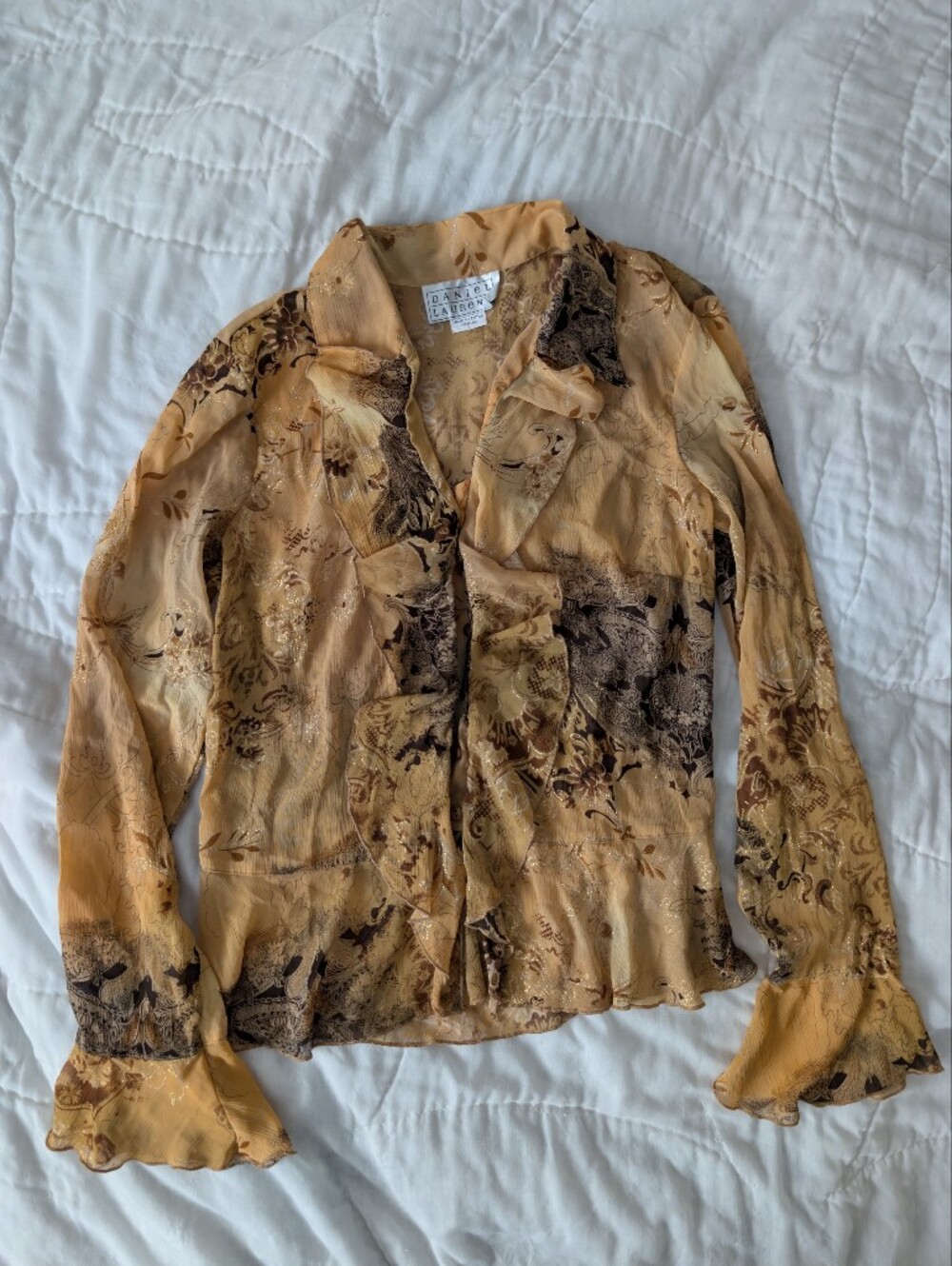 Vintage Ruffle-Front Floral Blouse